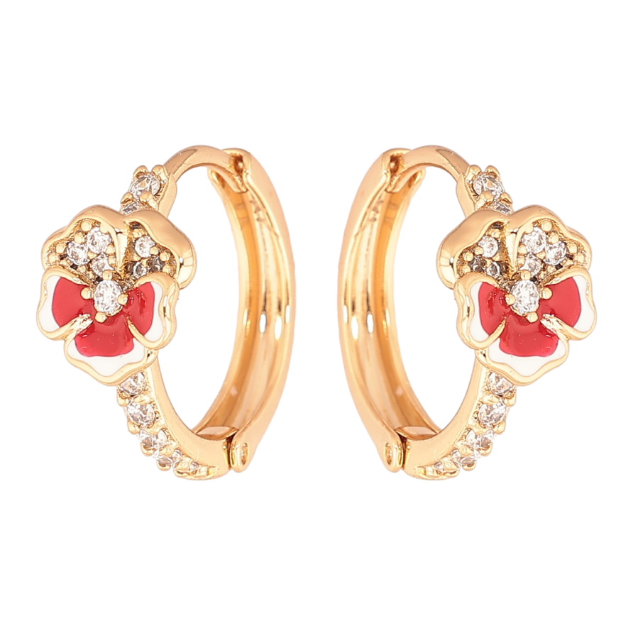 Серьги Xuping Позолота 18K колечки Цветочки с эмалью и кристаллами фото №1