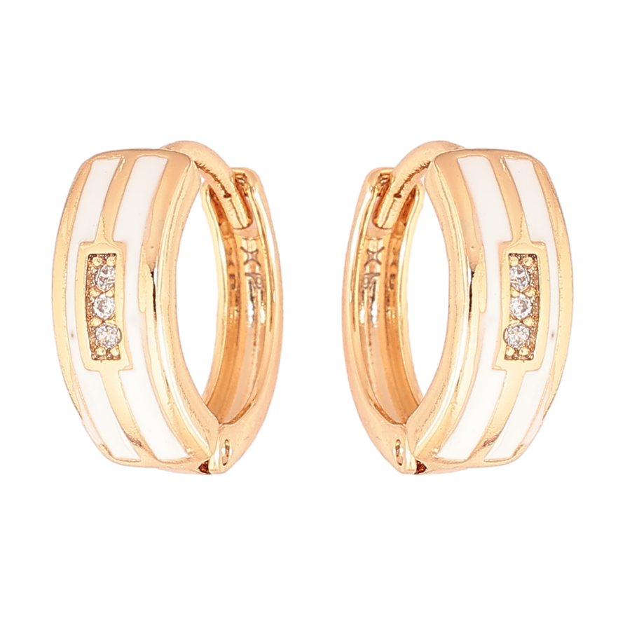 Сережки Xuping Позолота 18K колечка «Візерунок з білою емаллю і кристалами» фото №1