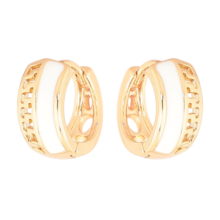 Сережки Xuping Позолота 18K колечка «Різьблений візерунок з білою емаллю» фото №7