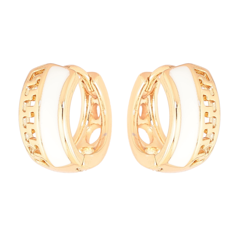 Серьги Xuping Позолота 18K колечки Резной узор с белой эмалью фото №1