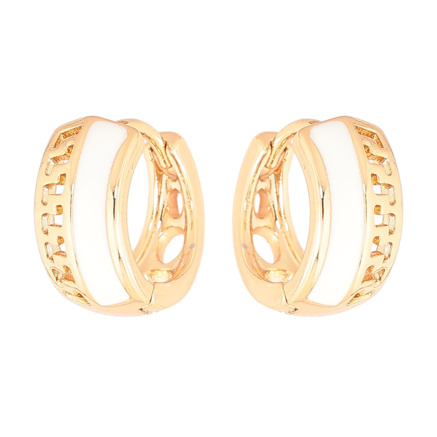 Сережки Xuping Позолота 18K колечка «Різьблений візерунок з білою емаллю» фото №1