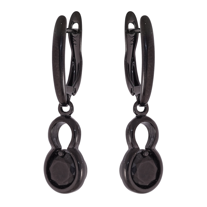 Сережки Xuping Позолота Black (чорне золото) англійський замок «Підвіски з чорними кристалами» фото №1