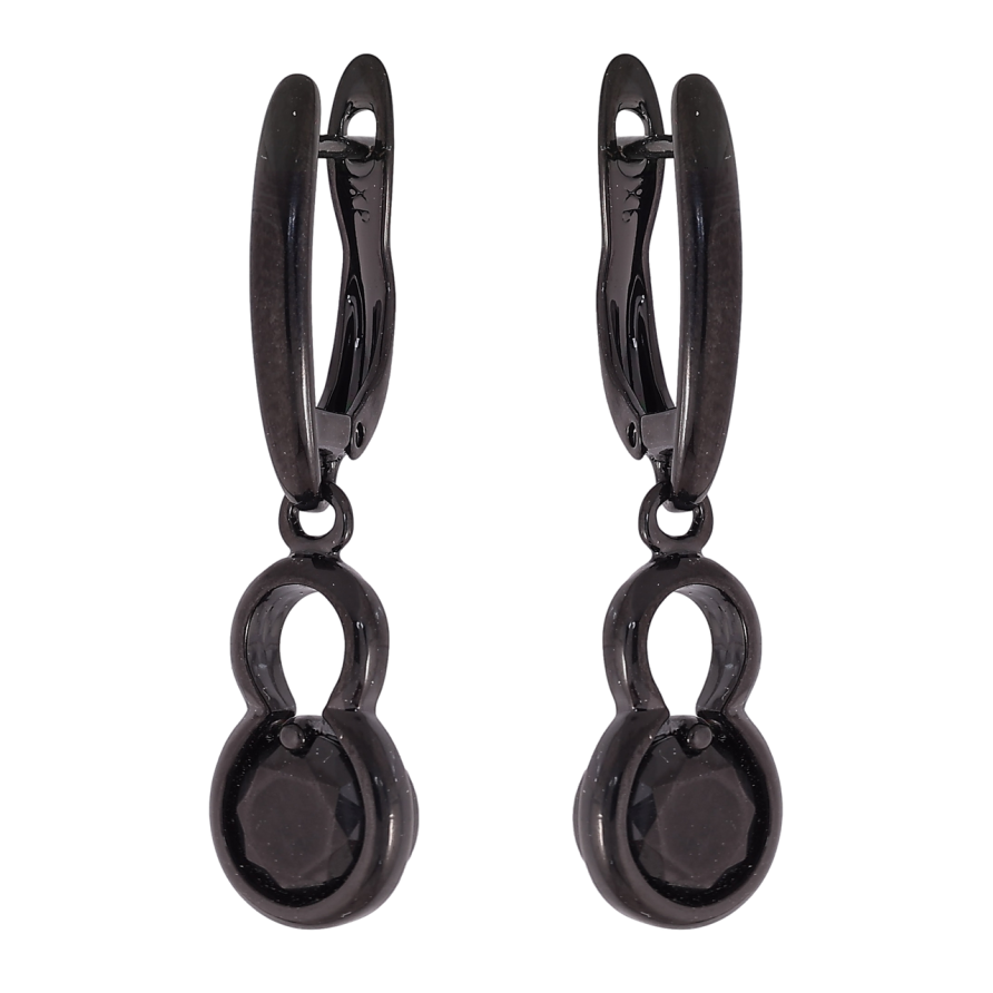 Сережки Xuping Позолота Black (чорне золото) англійський замок «Підвіски з чорними кристалами» фото №1