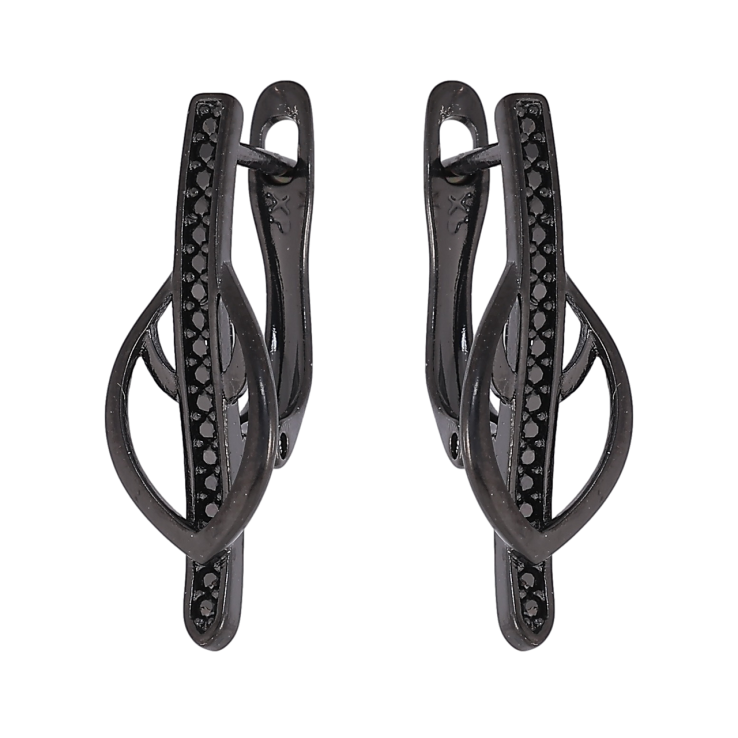 Сережки Xuping Позолота Black (чорне золото) англійський замок «Декоративний візерунок з чорними кристалами» фото №12 Сережки Xuping Позолота Black (чорне золото) англійський замок «Декоративний візерунок з чорними кристалами» фото №12