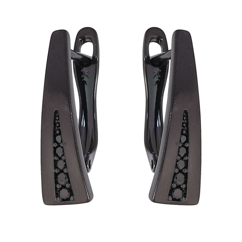 Серьги Xuping Позолота Black (черное золото) английский замок Декоративный узор с черными кристаллами фото №1