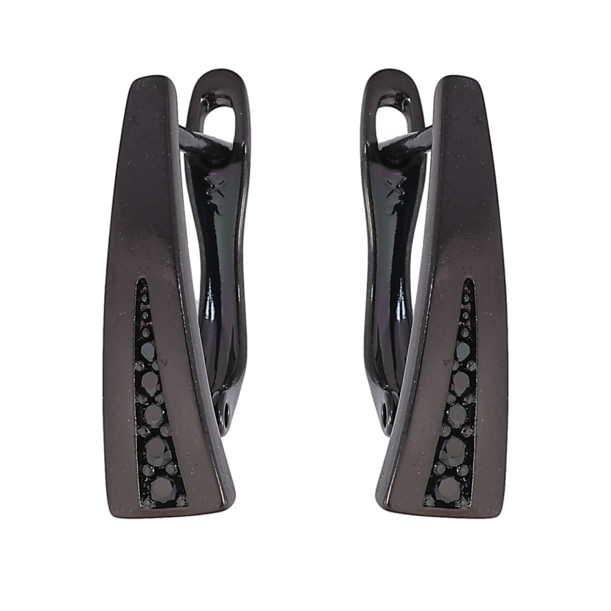 Сережки Xuping Позолота Black (чорне золото) англійський замок «Декоративний візерунок з чорними кристалами» фото №1