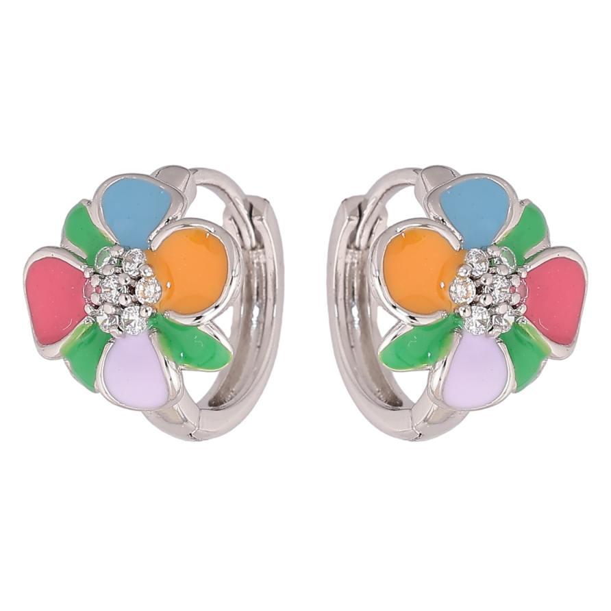 Серьги Xuping Родий колечки Цветочки с разноцветной эмалью фото №1
