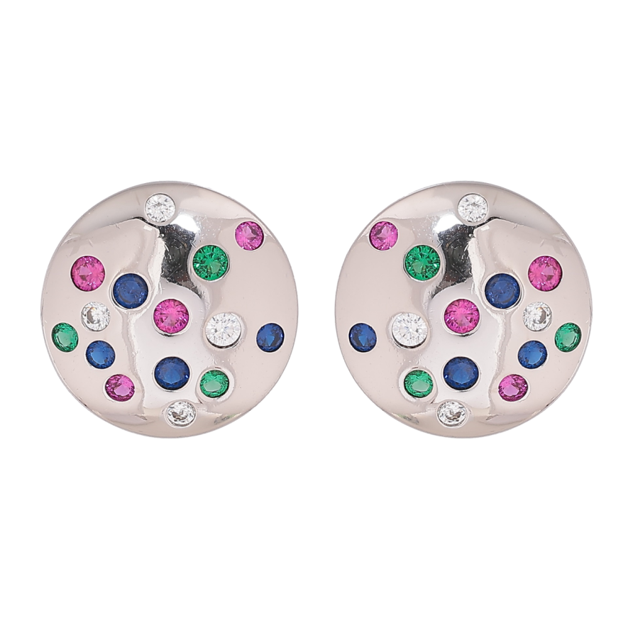 Серьги Xuping Родий пусеты Круги с россыпью разноцветных кристаллов фото №1