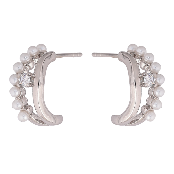 Серьги Xuping Родий пусеты Дуги с жемчужинками и кристаллами фото №10 Серьги Xuping Родий пусеты Дуги с жемчужинками и кристаллами фото №10