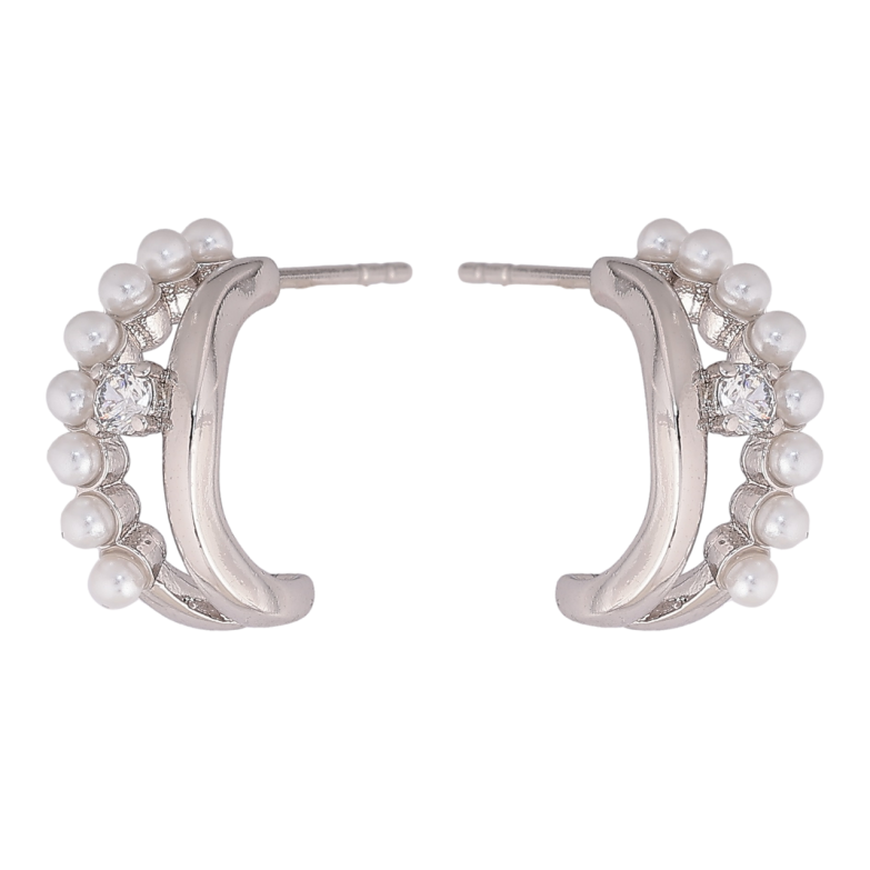 Сережки Xuping Родій пусети «Дуги з перлинками та кристалами» фото №3 Сережки Xuping Родій пусети «Дуги з перлинками та кристалами» фото №3