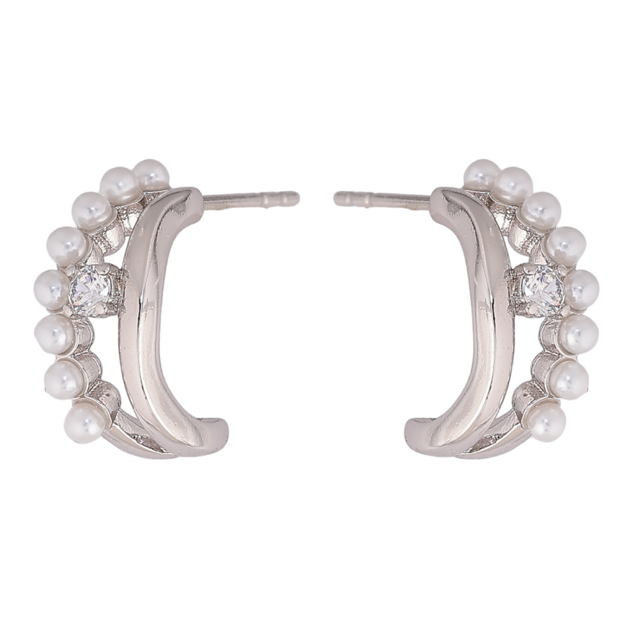 Серьги Xuping Родий пусеты Дуги с жемчужинками и кристаллами фото №1