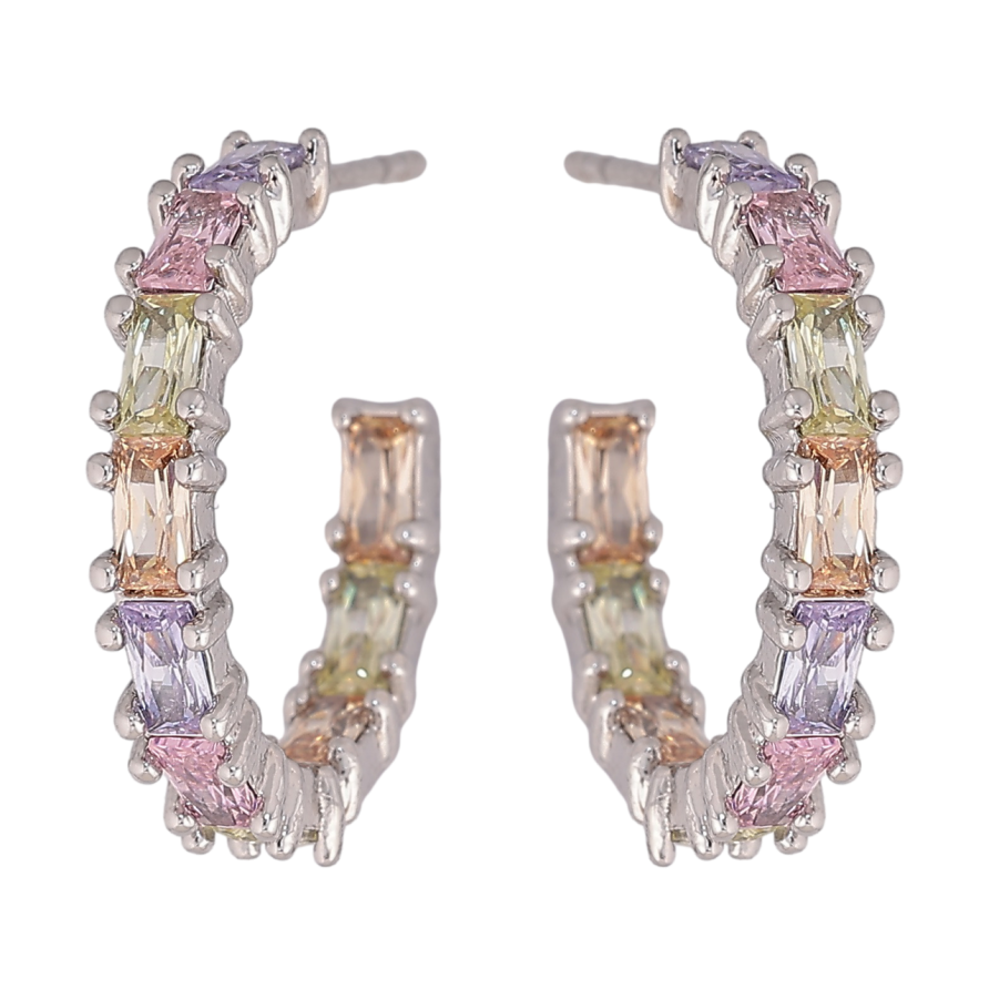 Серьги Xuping Родий пусеты Разноцветные дорожки кристаллов фото №1 Серьги Xuping Родий пусеты Разноцветные дорожки кристаллов фото №1