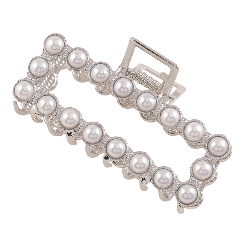 Краб металевий «Прямокутник з перлинами» довжина 9см фото №1 Краб металевий «Прямокутник з перлинами» довжина 9см фото №1