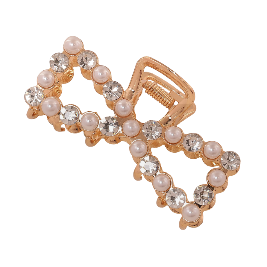 Краб металлический Бант с жемчужинами и стразами длина 7см фото №1