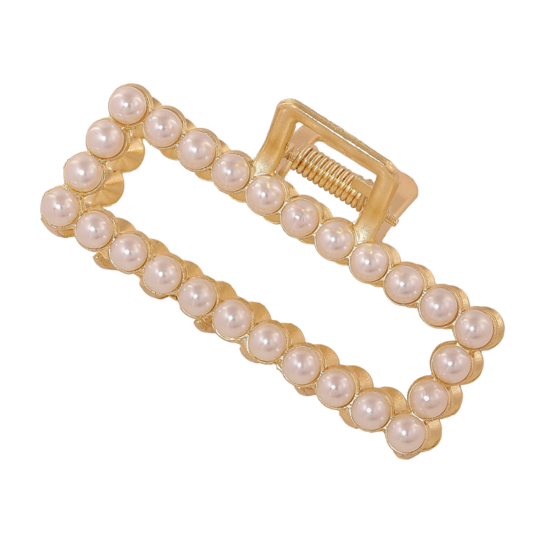 Краб металевий «Прямокутник з перлинами» довжина 7см фото №1 Краб металевий «Прямокутник з перлинами» довжина 7см фото №1