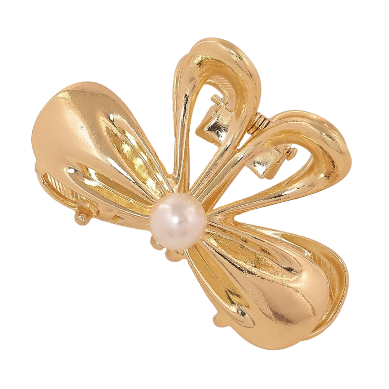 Краб металлический Бант с жемчужиной длина 6см фото №1