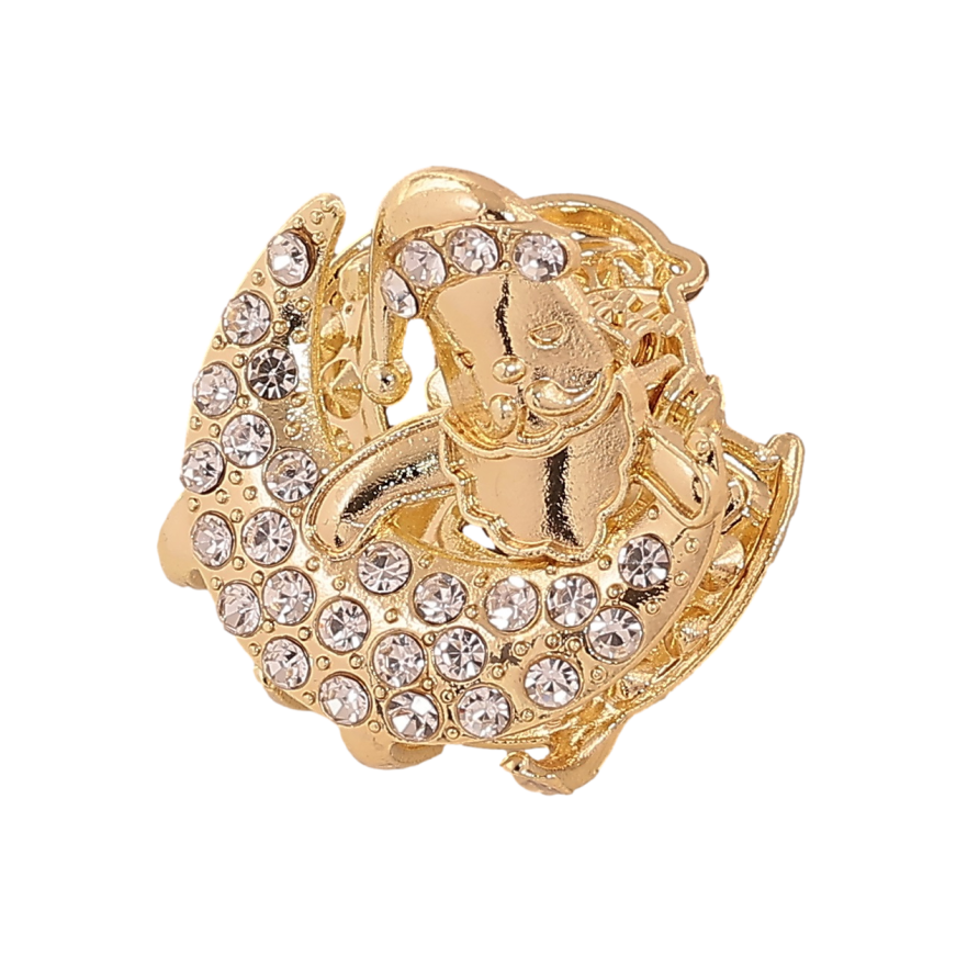 Краб металевий «Візерунок півмісяць з гномом і стразами» довжина 2,5см фото №1 Краб металевий «Візерунок півмісяць з гномом і стразами» довжина 2,5см фото №1