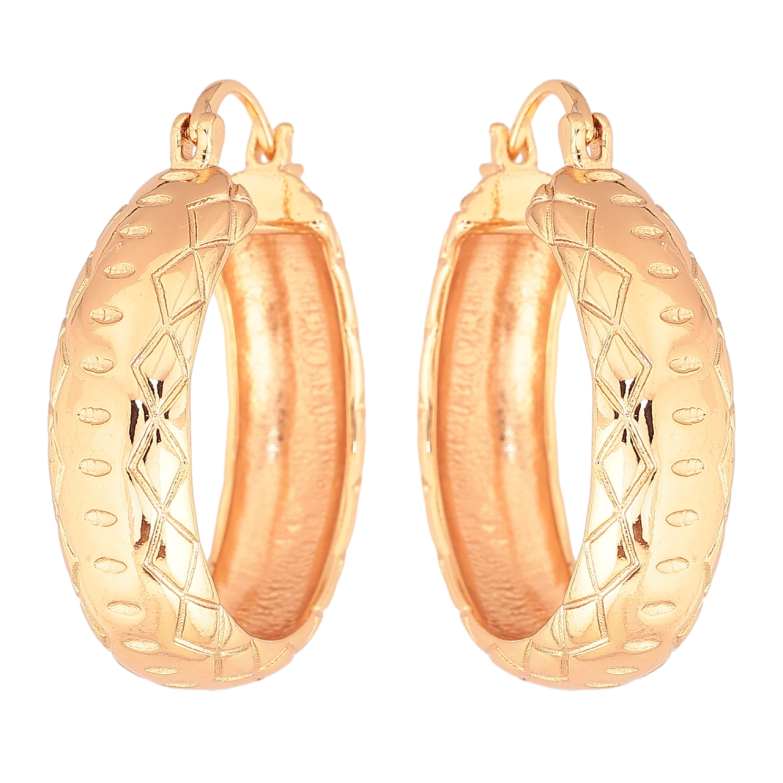 Сережки Xuping M&L Колір 18K кільця (конго) «Широкі кільця з візерунком» ø 3см фото №2 Сережки Xuping M&L Колір 18K кільця (конго) «Широкі кільця з візерунком» ø 3см фото №2