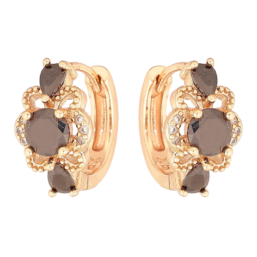 Сережки Xuping M&L Колір 18K колечка «Візерунок з чорними кристалами» фото №1 Сережки Xuping M&L Колір 18K колечка «Візерунок з чорними кристалами» фото №1