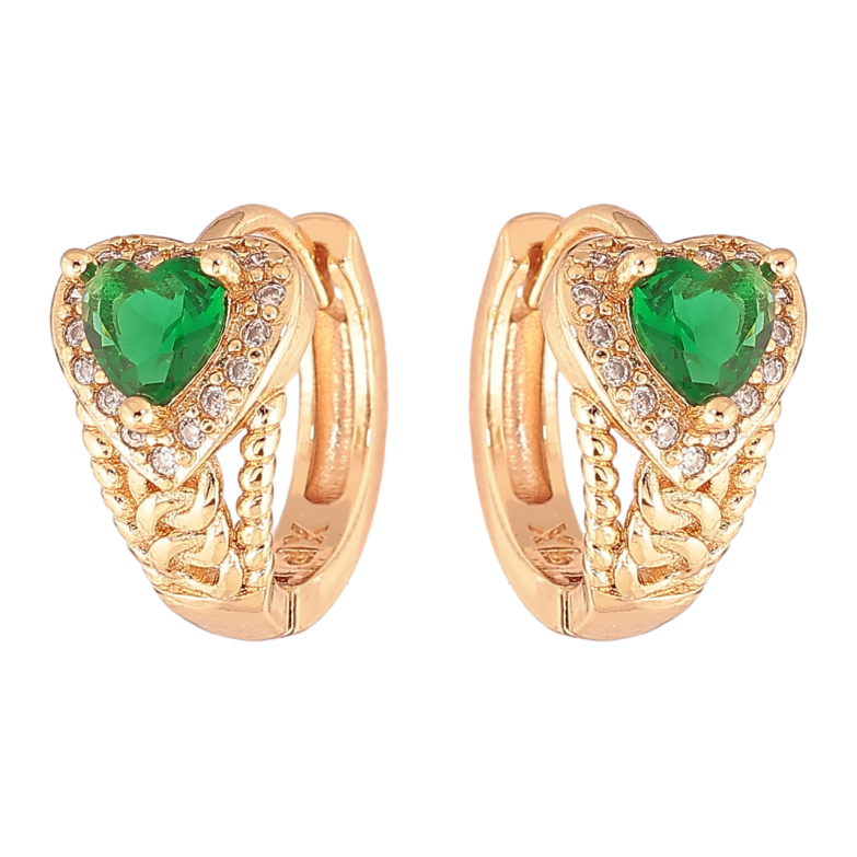 Сережки Xuping M&L Колір 18K колечка «Сердечка з зеленими кристалами» фото №1 Сережки Xuping M&L Колір 18K колечка «Сердечка з зеленими кристалами» фото №1