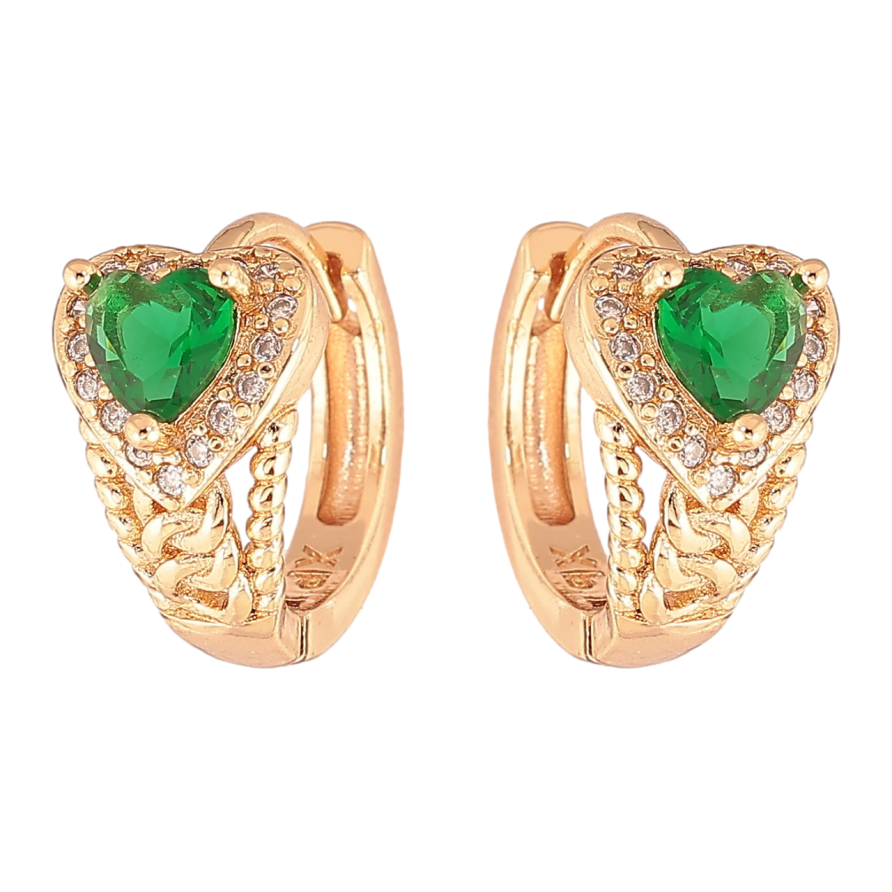 Сережки Xuping M&L Колір 18K колечка «Сердечка з зеленими кристалами» фото №1