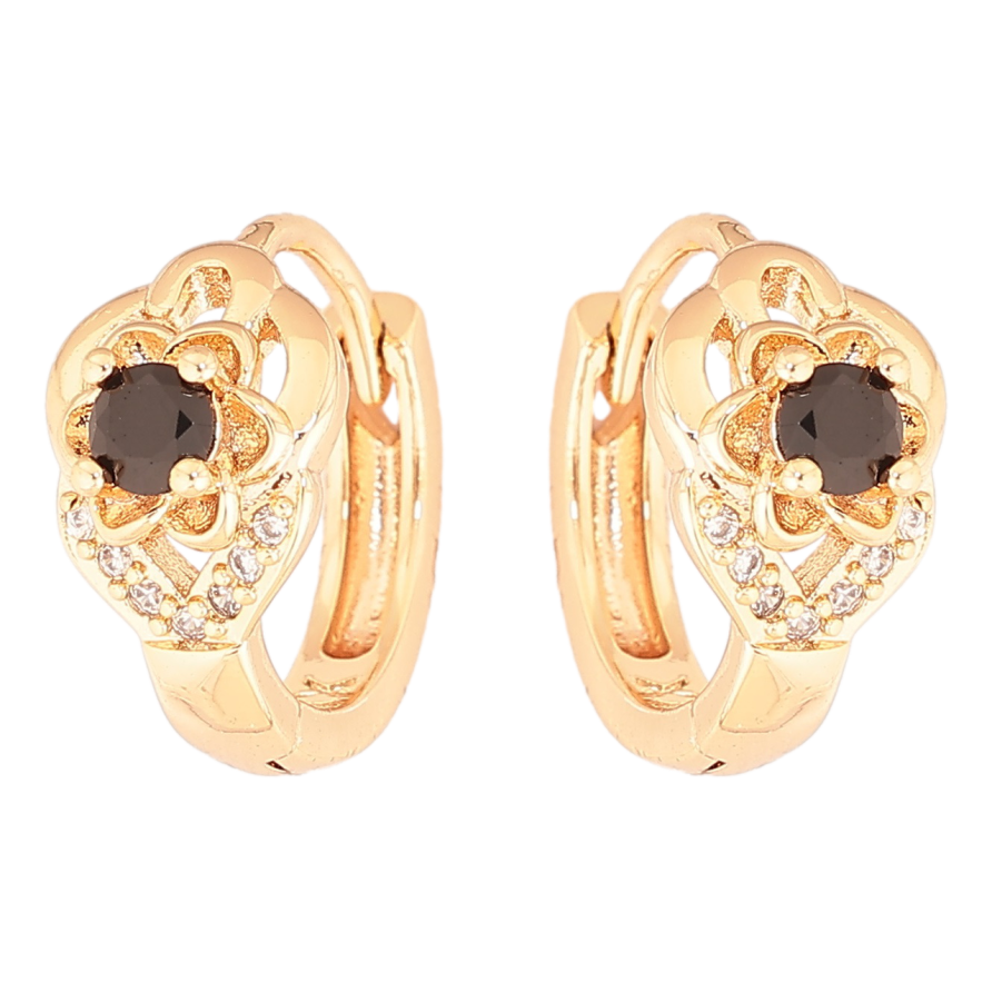 Серьги Xuping M&L Цвет 18K колечки Цветочки с черными кристаллами фото №1