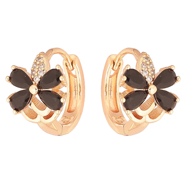 Серьги Xuping M&L Цвет 18K колечки Кристальные черные цветочки фото №1