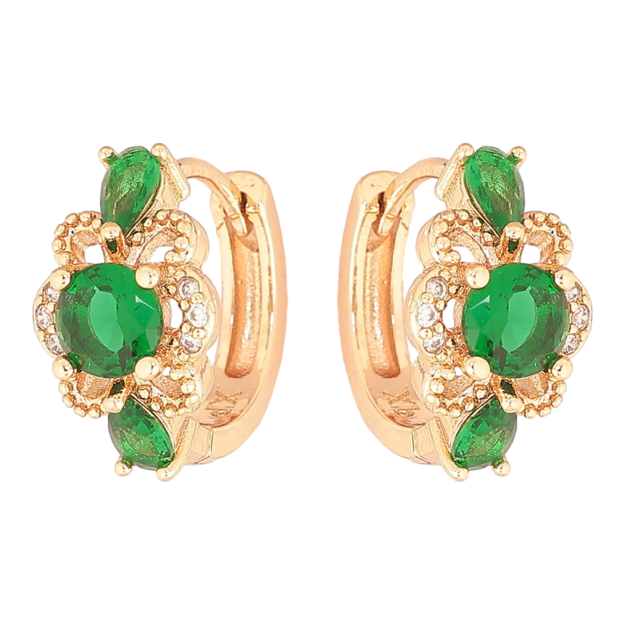 Сережки Xuping M&L Колір 18K колечка «Квіточки з зеленими кристалами» фото №1 Сережки Xuping M&L Колір 18K колечка «Квіточки з зеленими кристалами» фото №1