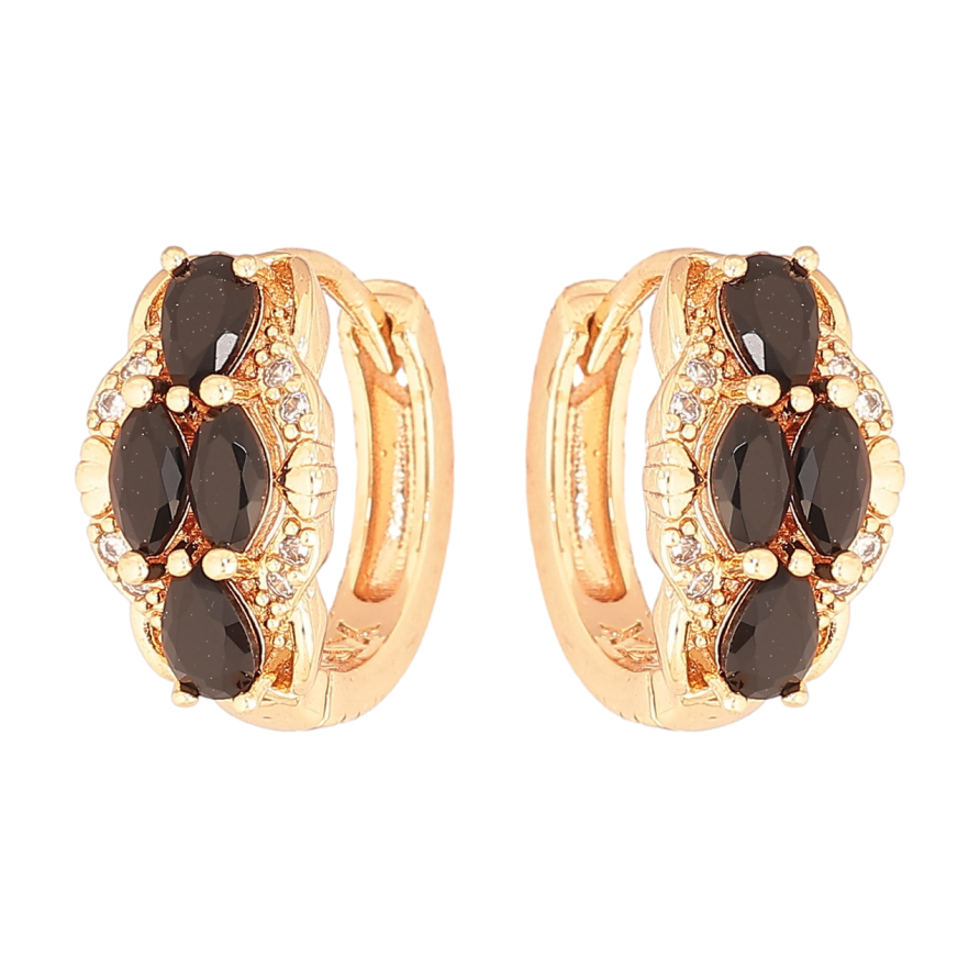 Серьги Xuping M&L Цвет 18K колечки Узор с черными кристаллами фото №1 Серьги Xuping M&L Цвет 18K колечки Узор с черными кристаллами фото №1