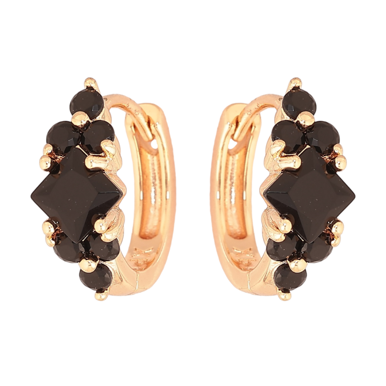 Сережки Xuping M&L Колір 18K колечка «Візерунок з чорними кристалами» фото №1 Сережки Xuping M&L Колір 18K колечка «Візерунок з чорними кристалами» фото №1