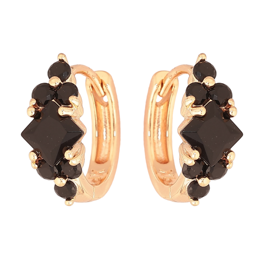 Серьги Xuping M&L Цвет 18K колечки Узор с черными кристаллами фото №1 Серьги Xuping M&L Цвет 18K колечки Узор с черными кристаллами фото №1