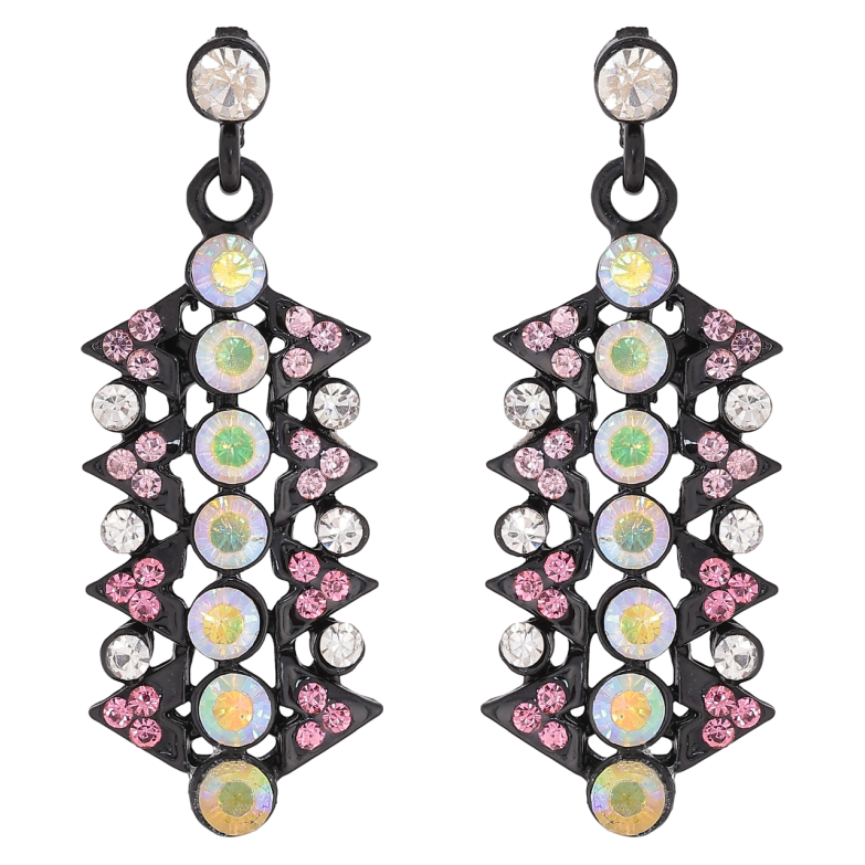 Серьги пусеты Подвески с разноцветными стразами фото №3