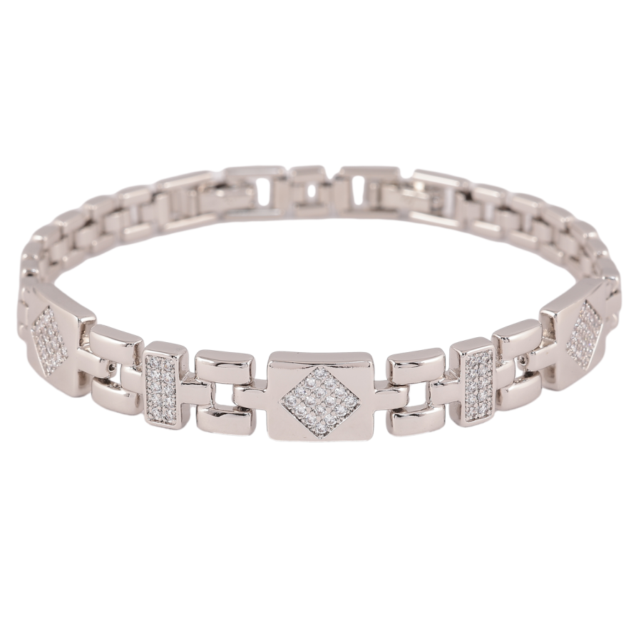 Браслет Xuping Родий Узор с кристаллами длинна с доп. замком 17,19см х 6-9мм фото №1