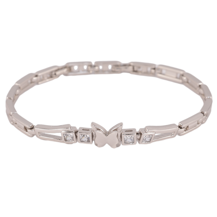 Браслет Xuping Родий Узор с бабочкой и кристаллами длинна с доп. замком 17,19см х 4-8мм фото №5 Браслет Xuping Родий Узор с бабочкой и кристаллами длинна с доп. замком 17,19см х 4-8мм фото №5