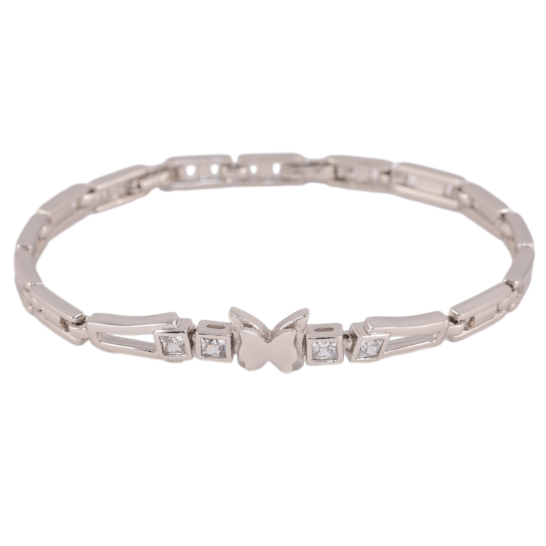 Браслет Xuping Родий Узор с бабочкой и кристаллами длинна с доп. замком 17,19см х 4-8мм фото №1 Браслет Xuping Родий Узор с бабочкой и кристаллами длинна с доп. замком 17,19см х 4-8мм фото №1