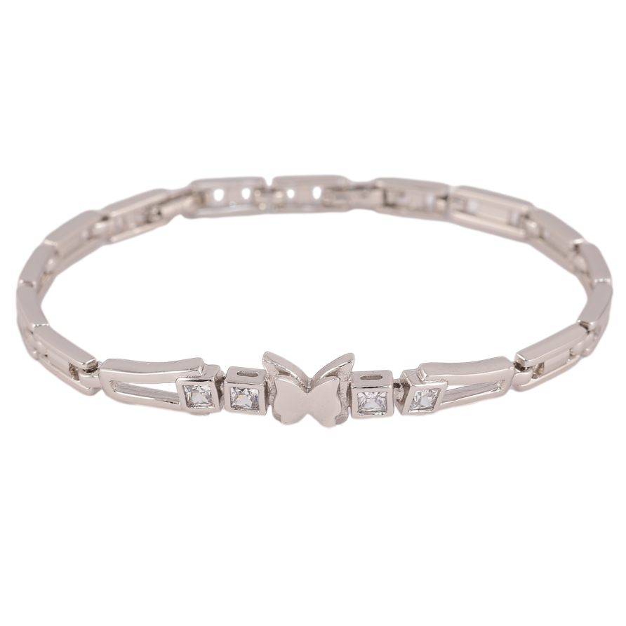 Браслет Xuping Родий Узор с бабочкой и кристаллами длинна с доп. замком 17,19см х 4-8мм фото №1 Браслет Xuping Родий Узор с бабочкой и кристаллами длинна с доп. замком 17,19см х 4-8мм фото №1