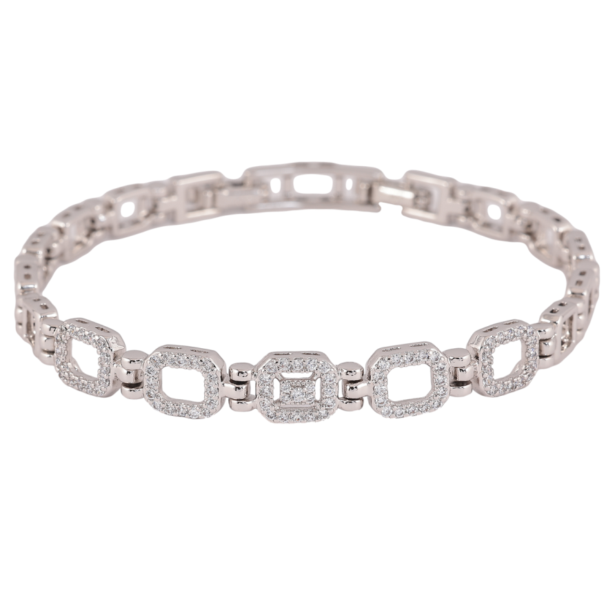 Браслет Xuping Родий Узор с инкрустацией кристаллами длинна с доп. замком 17.5,19.5см х 6-7мм фото №1