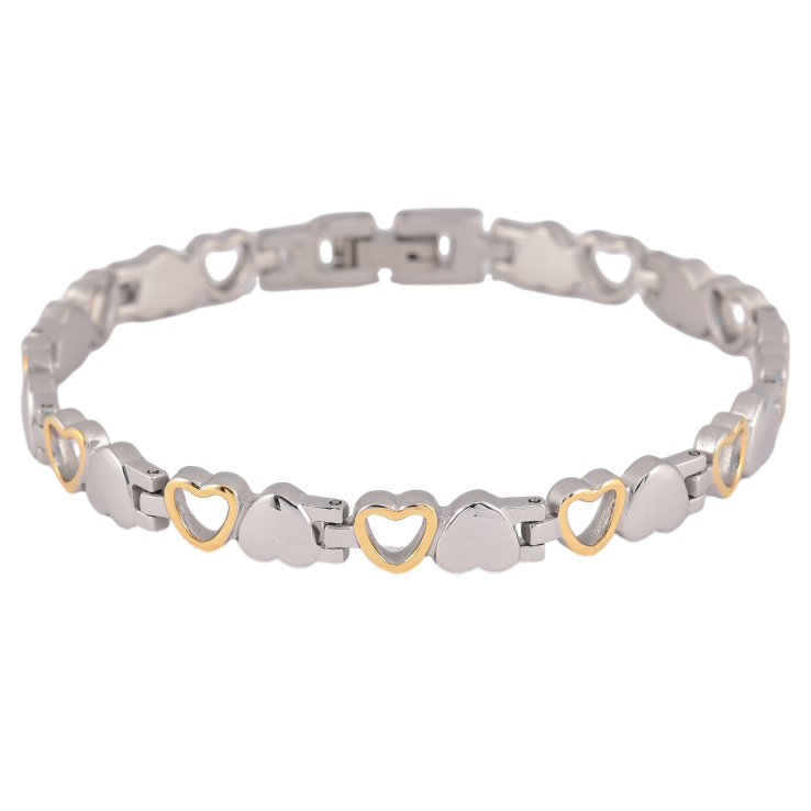 Браслет Xuping ТТМ Stainless Steel цвет Родий+14К Сердечки длинна 20.5см х 7мм фото №19 Браслет Xuping ТТМ Stainless Steel цвет Родий+14К Сердечки длинна 20.5см х 7мм фото №19