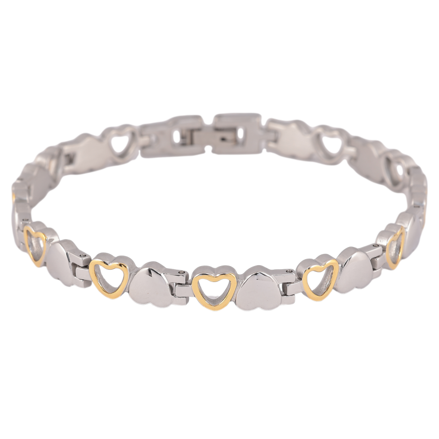 Браслет Xuping ТТМ Stainless Steel цвет Родий+14К Сердечки длинна 20.5см х 7мм фото №1 Браслет Xuping ТТМ Stainless Steel цвет Родий+14К Сердечки длинна 20.5см х 7мм фото №1