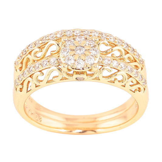 Кольцо Xuping Позолота 18K Двойное с вензельным узором и кристаллами фото №1