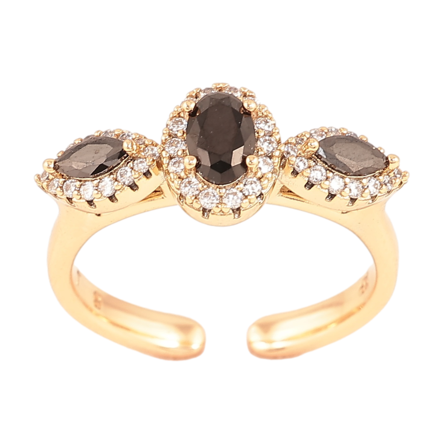 Кольцо Xuping Позолота 18K Узор с черными кристаллами фото №1 Кольцо Xuping Позолота 18K Узор с черными кристаллами фото №1