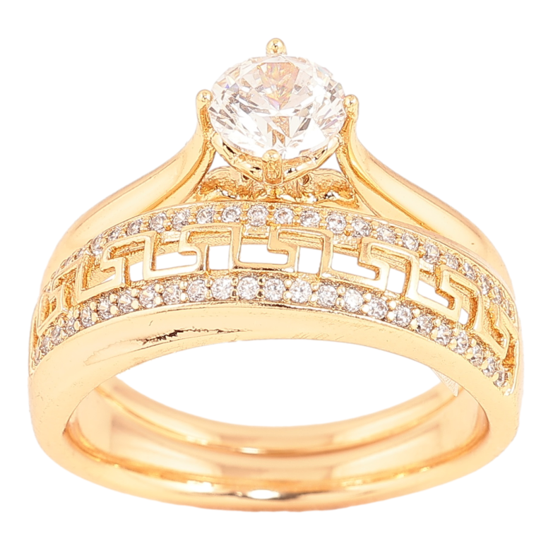 Кольцо Xuping Позолота 18K Двойное с греческим узором и кристаллами, ø 6мм фото №1 Кольцо Xuping Позолота 18K Двойное с греческим узором и кристаллами, ø 6мм фото №1