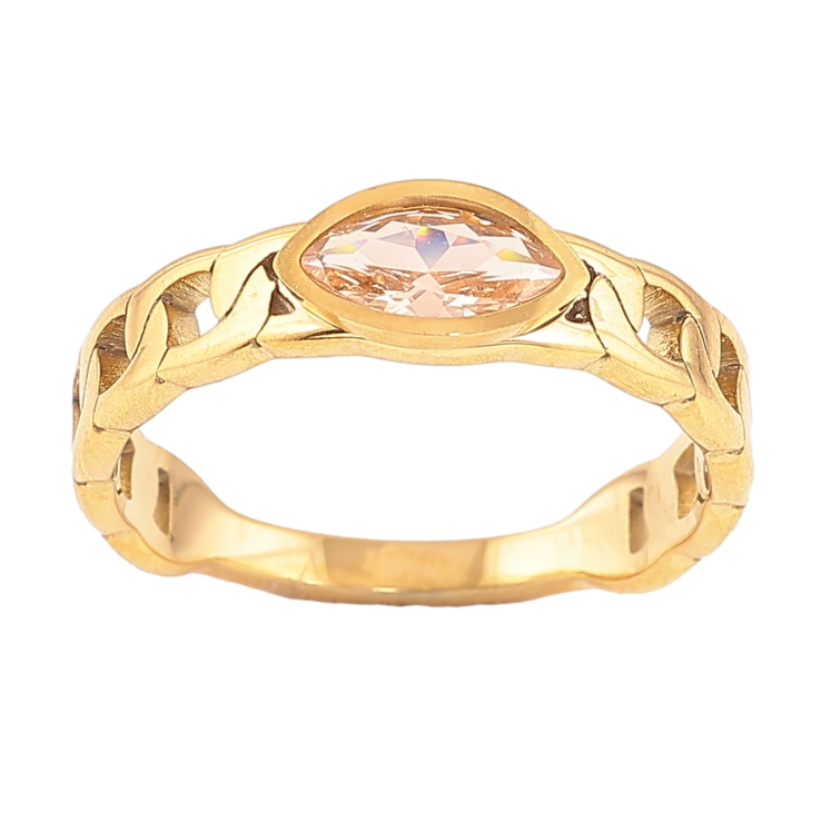 Каблучка Xuping TTM Stainless Steel Колір 14К Візерунок ланцюжок з рожевим кристалом фото №15