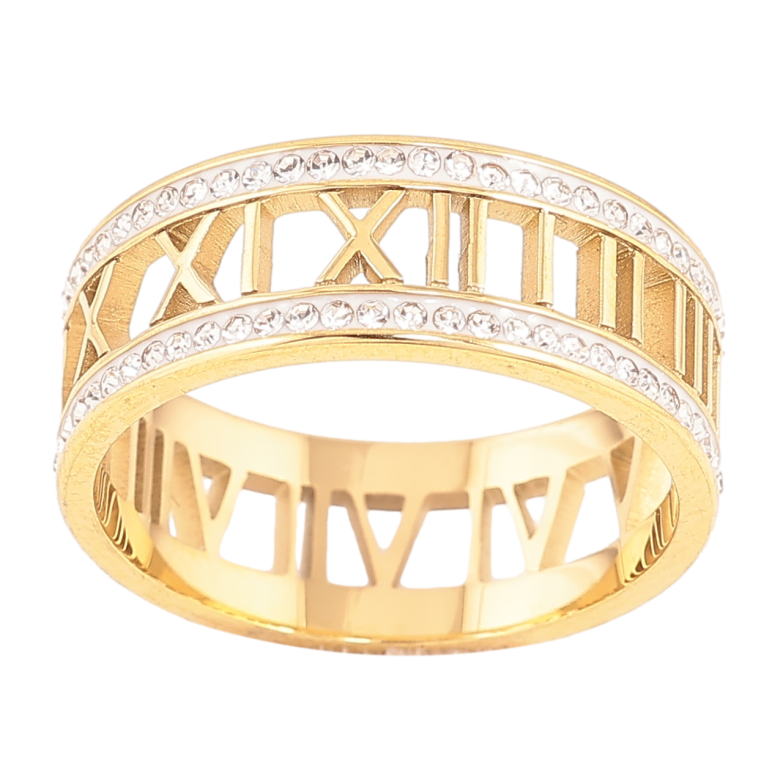 Каблучка Xuping TTM Stainless Steel Колір 14К «Римські цифри, шир. 8мм» фото №1 Каблучка Xuping TTM Stainless Steel Колір 14К «Римські цифри, шир. 8мм» фото №1