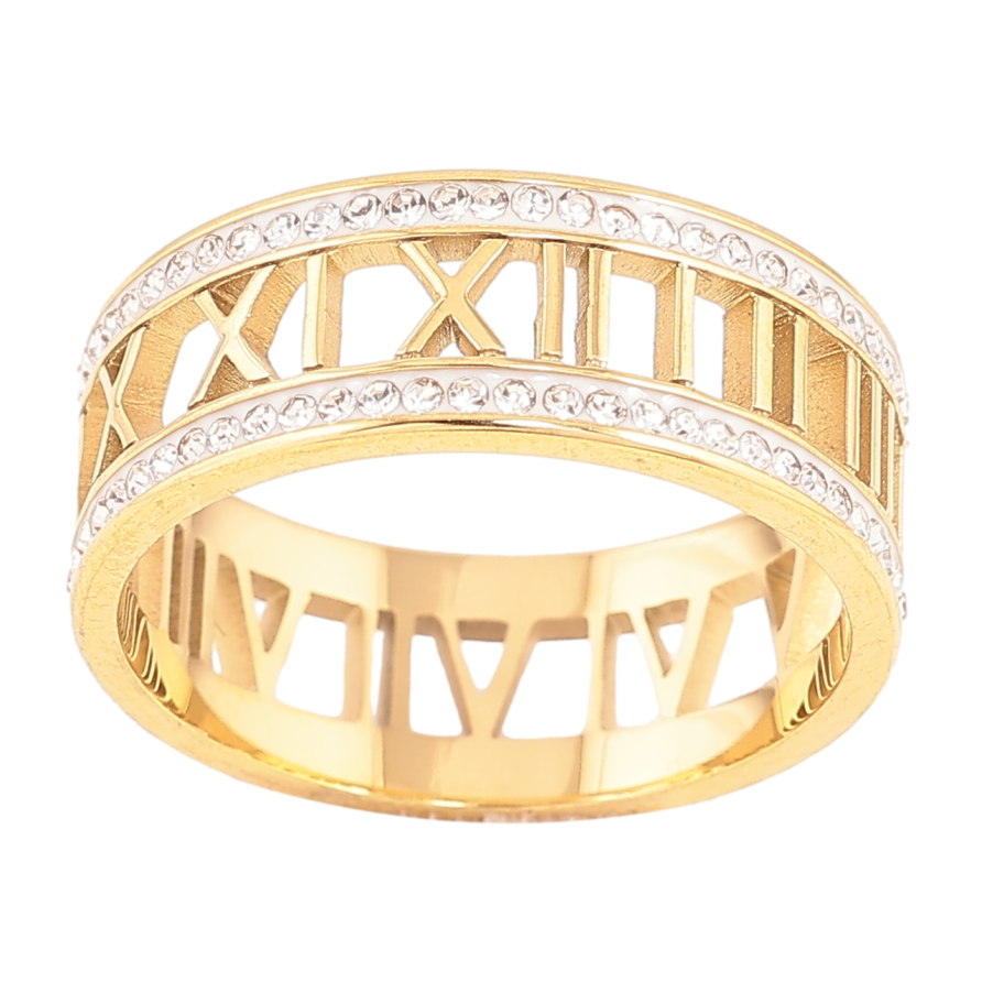 Кольцо Xuping TTM Stainless Steel Цвет 14К Римские цифры, шир. 8мм фото №1 Кольцо Xuping TTM Stainless Steel Цвет 14К Римские цифры, шир. 8мм фото №1