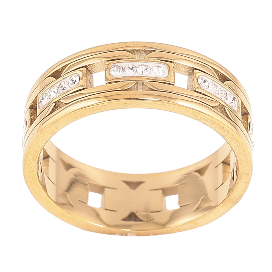 Кольцо Xuping TTM Stainless Steel Цвет 14К Узор с кристаллами, шир. 7мм фото №1