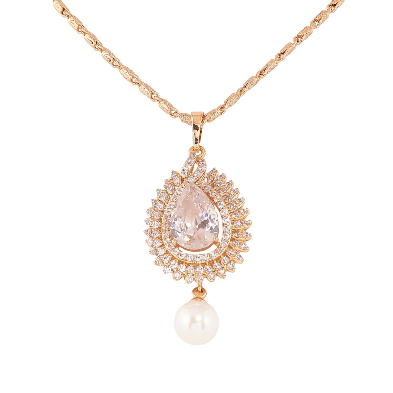 Кулон на цепочке Xuping Позолота 18K Капелька с инкрустацией кристаллами и жемчужиной длинна 50см х 2,5мм фото №1