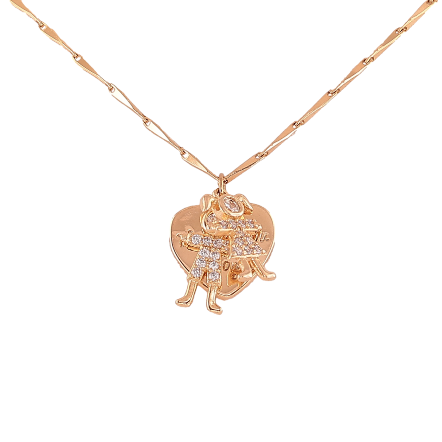 Кулон на ланцюжку Xuping Позолота 18K «Сердечко з хлопчиком і дівчинкою, We love you Mom» довжина 41-43см х 1,5мм фото №1