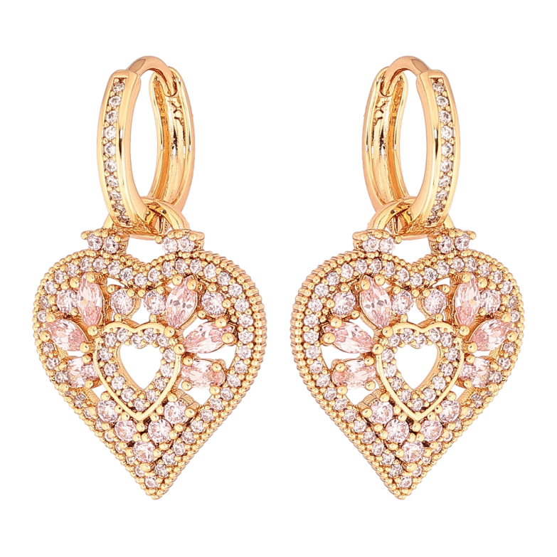 Сережки Xuping Позолота 18K підвіски на колечках «Сердечка з інкрустацією рожевими кристалами» 2 в 1 фото №1 Сережки Xuping Позолота 18K підвіски на колечках «Сердечка з інкрустацією рожевими кристалами» 2 в 1 фото №1