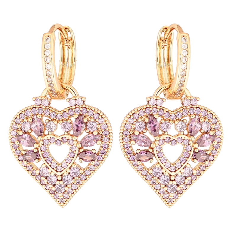 Серьги Xuping Позолота 18K подвески на колечках Сердечки с инкрустацией сиреневыми кристаллами 2 в 1 фото №1 Серьги Xuping Позолота 18K подвески на колечках Сердечки с инкрустацией сиреневыми кристаллами 2 в 1 фото №1